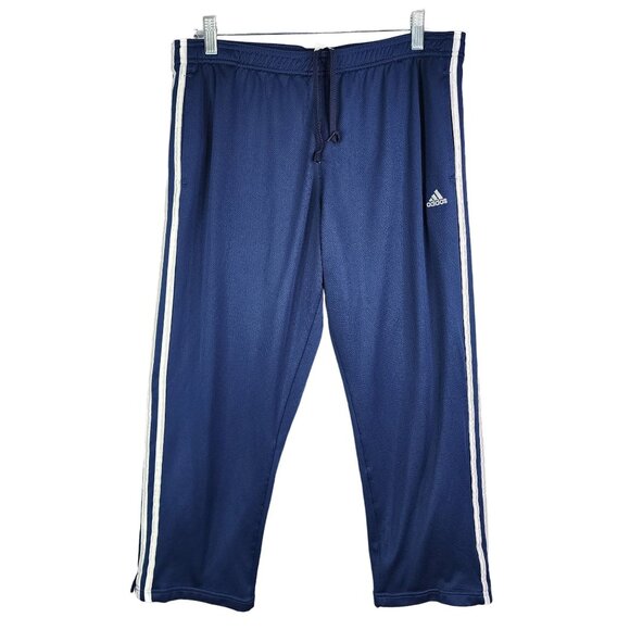 Mens Adidas Blue Athletic Track Pants w/ 3 White Stripes Hi Rise Size L - Picture 1 of 16
